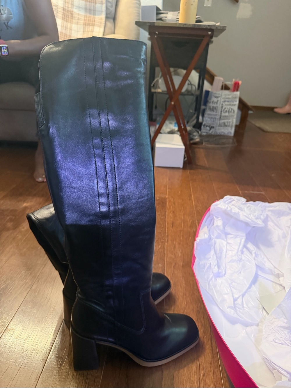 Vince Camuto Wide Calf Black Knee-High Leather Boots | Block Heel | Size 8